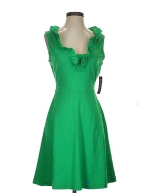 New York & Company Dress Green Ruffle Neck Sleeveless Fit & Flare XS. NWT